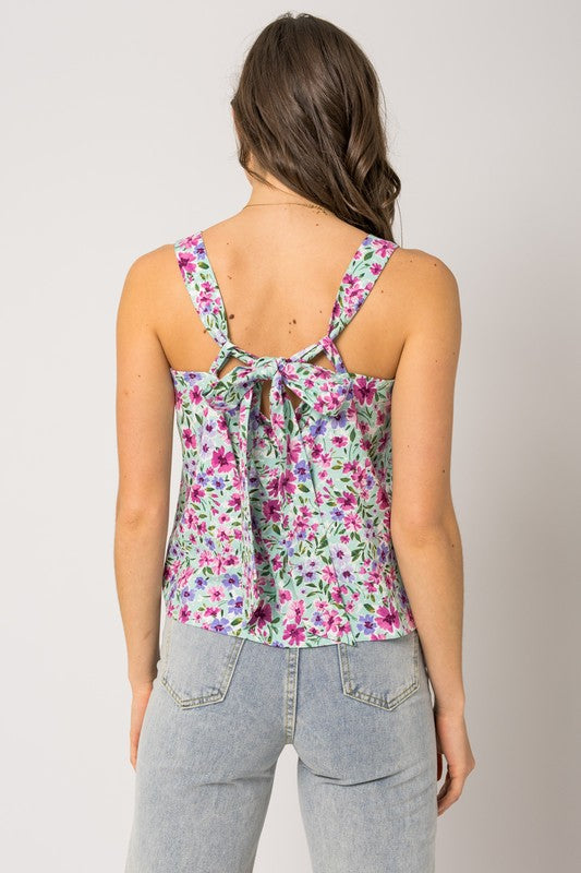 Sleeveless Back Self Tie Floral Top