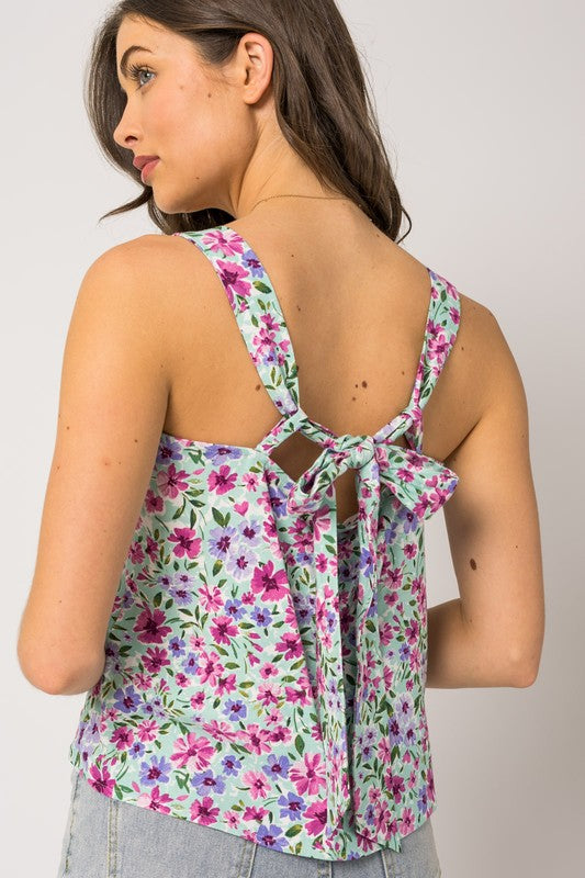 Sleeveless Back Self Tie Floral Top