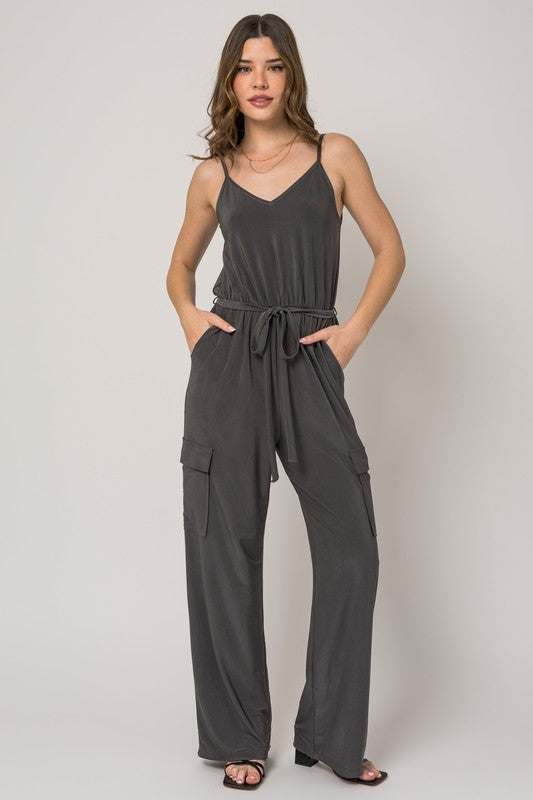 Sleeveless Tie Shoulder Waist Self Tie Jumpsuit