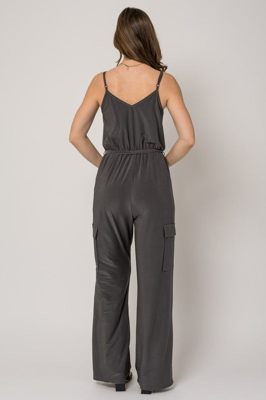 Sleeveless Tie Shoulder Waist Self Tie Jumpsuit