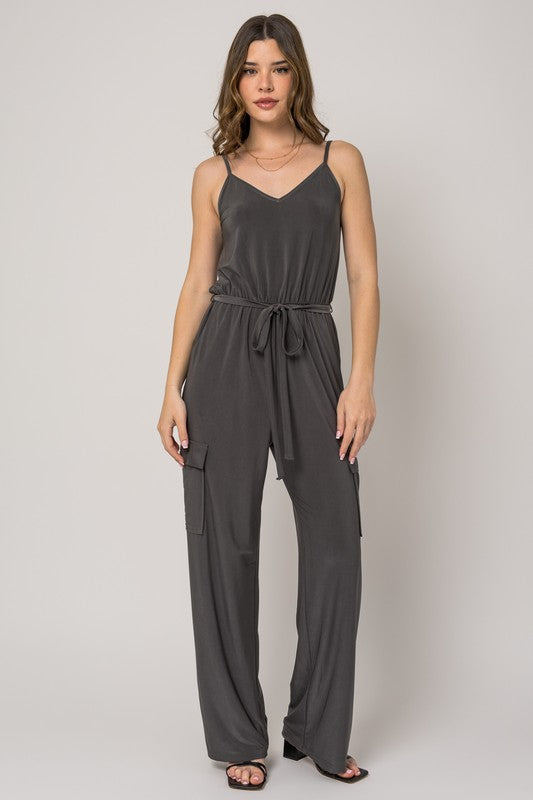 Sleeveless Tie Shoulder Waist Self Tie Jumpsuit