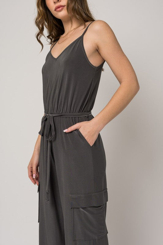 Sleeveless Tie Shoulder Waist Self Tie Jumpsuit