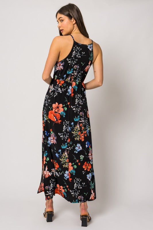 Sleeveless V Neck Floral Maxi Dress