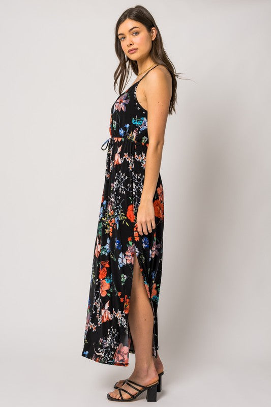 Sleeveless V Neck Floral Maxi Dress