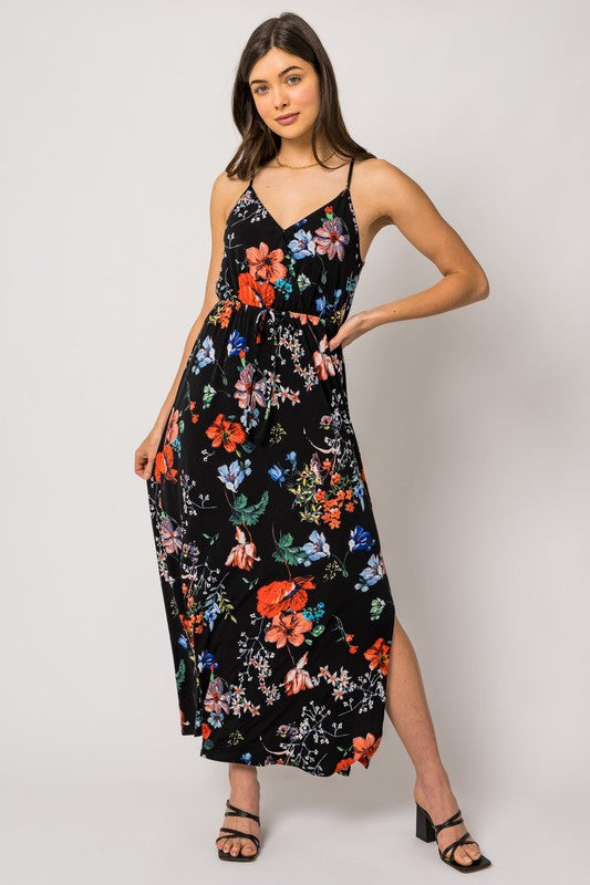 Sleeveless V Neck Floral Maxi Dress