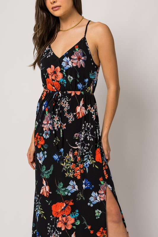 Sleeveless V Neck Floral Maxi Dress