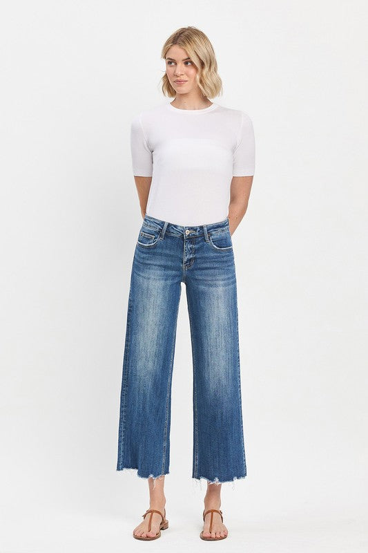 Mesmerizes Mid Rise Raw Hem Wide Jeans