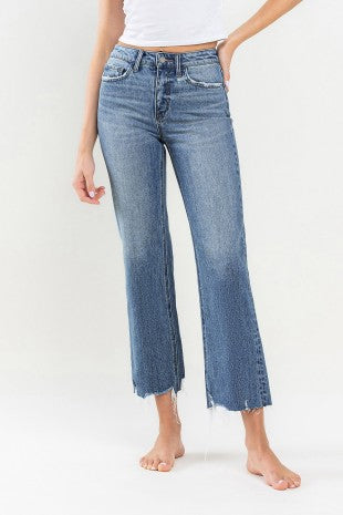 Victory High Rise Raw Hem Wide Leg Jean