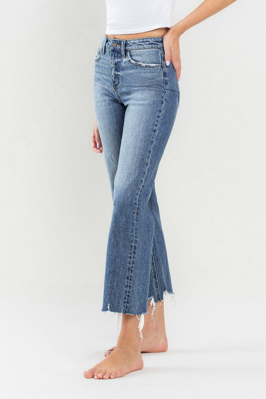 Victory High Rise Raw Hem Wide Leg Jean