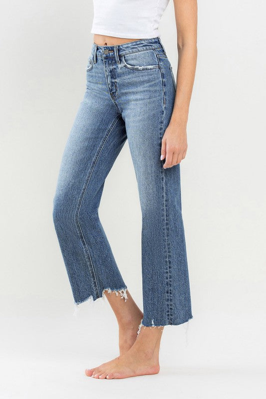 Victory High Rise Raw Hem Wide Leg Jean