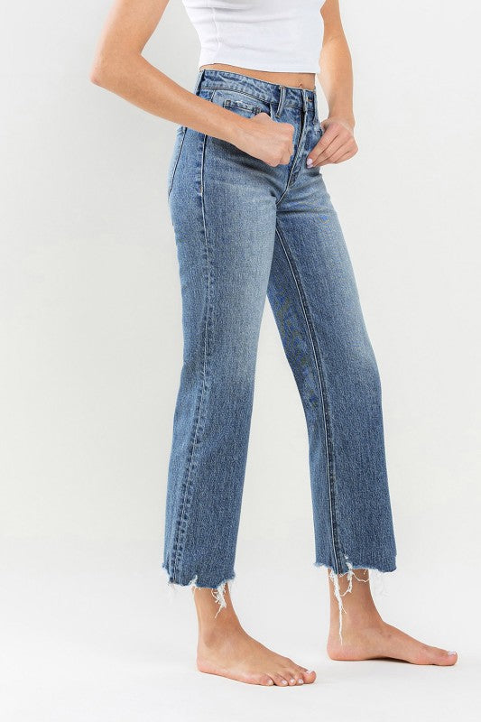 Victory High Rise Raw Hem Wide Leg Jean