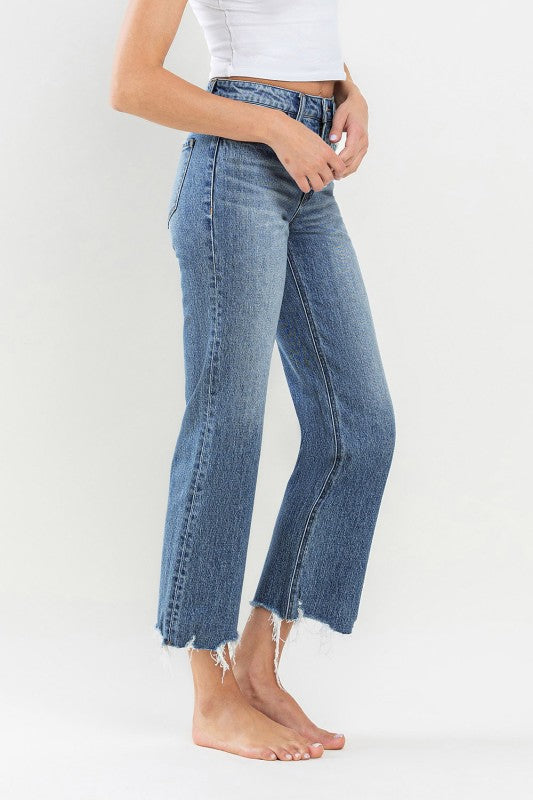 Victory High Rise Raw Hem Wide Leg Jean