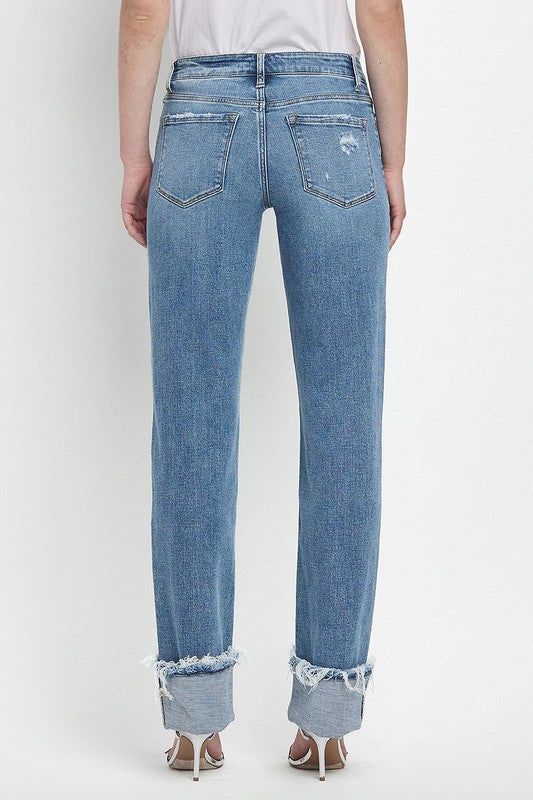Evermore Mid Rise Cuffed Straight Jean