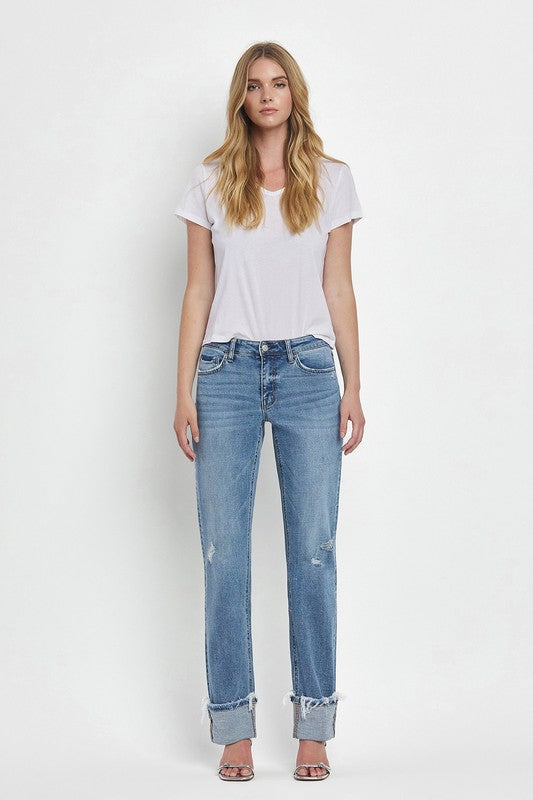 Evermore Mid Rise Cuffed Straight Jean