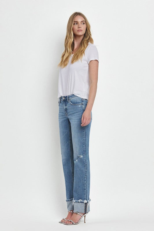 Evermore Mid Rise Cuffed Straight Jean