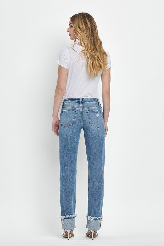 Evermore Mid Rise Cuffed Straight Jean