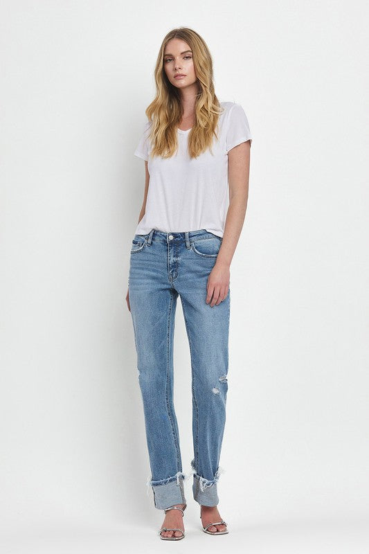 Evermore Mid Rise Cuffed Straight Jean