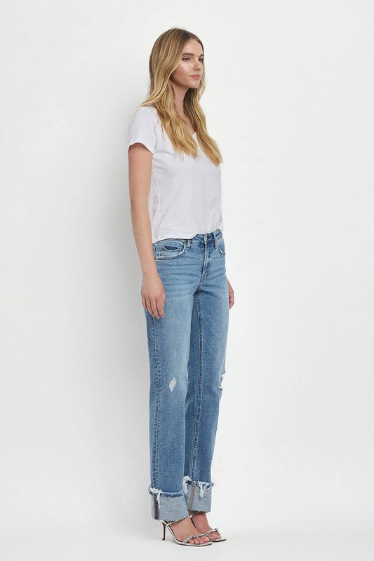 Evermore Mid Rise Cuffed Straight Jean