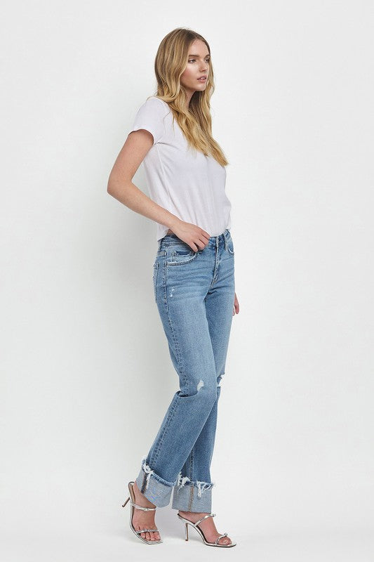 Evermore Mid Rise Cuffed Straight Jean
