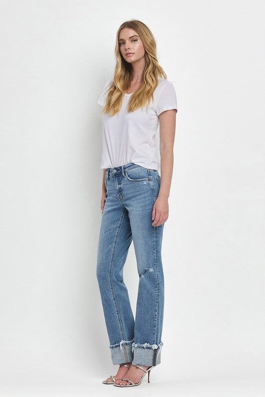 Evermore Mid Rise Cuffed Straight Jean