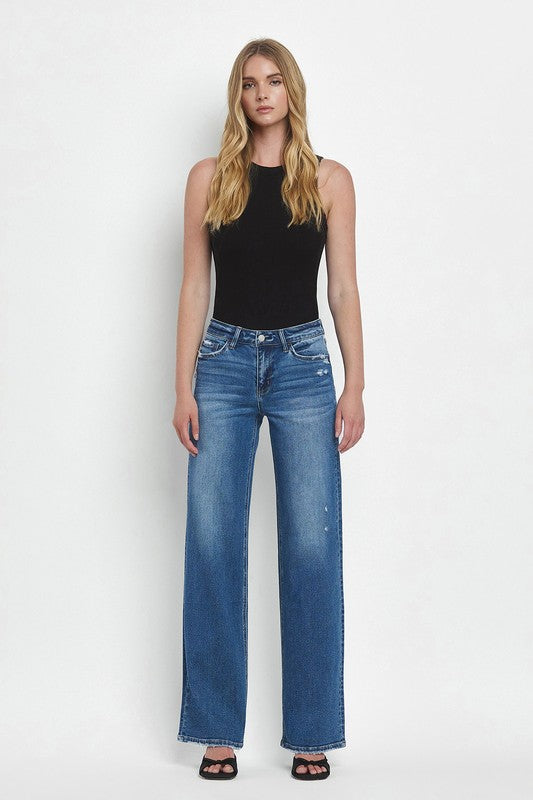 Mandy Mid Rise Full Length Wide Leg Jean