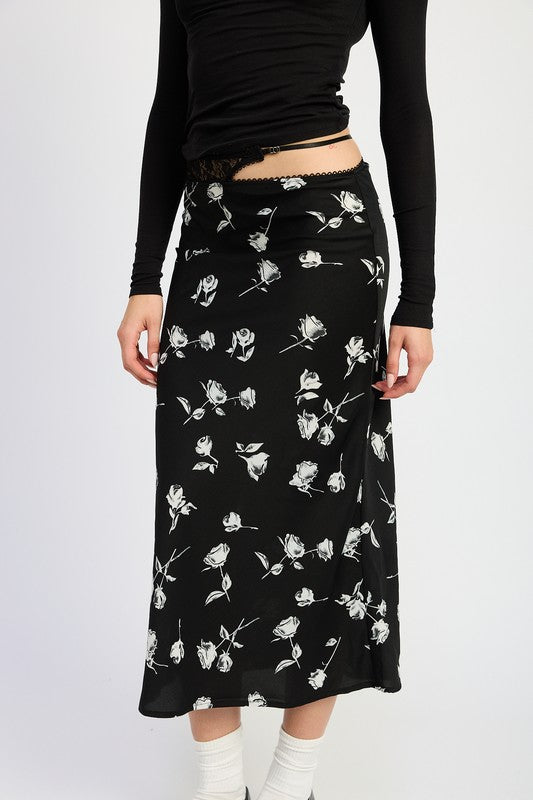 Mix Media Asymmetrical Maxi Satin Skirt