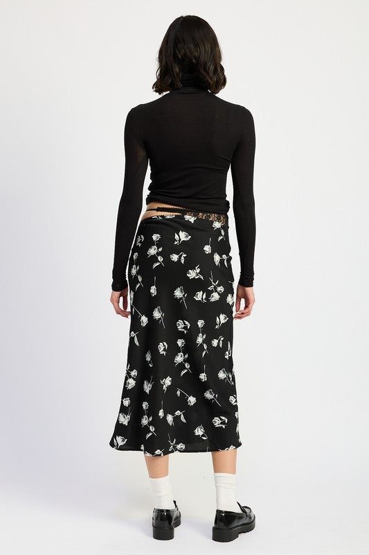 Mix Media Asymmetrical Maxi Satin Skirt