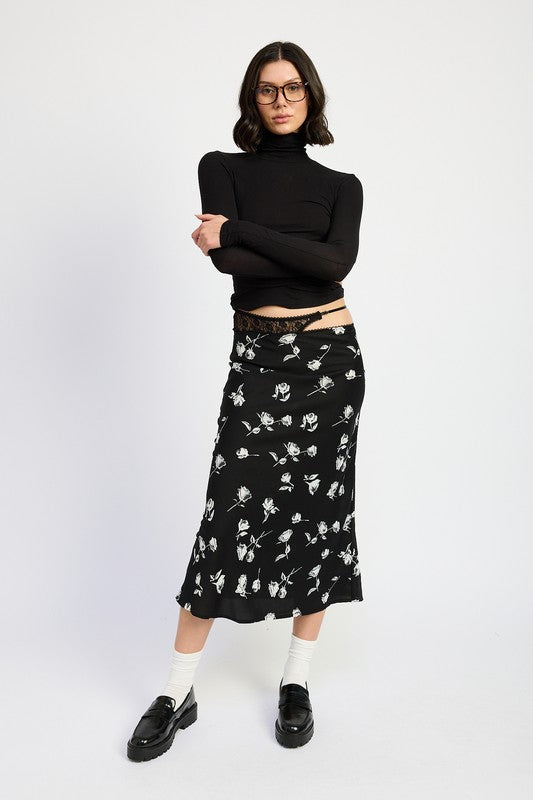 Mix Media Asymmetrical Maxi Satin Skirt