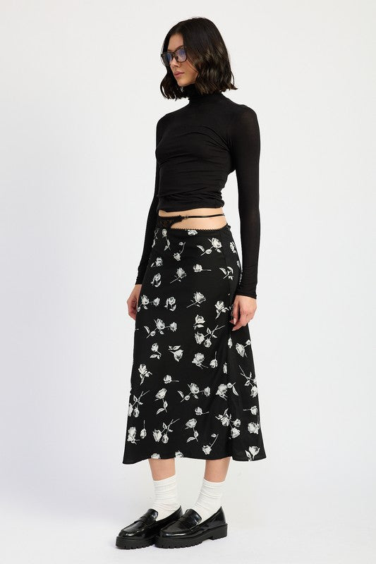 Mix Media Asymmetrical Maxi Satin Skirt