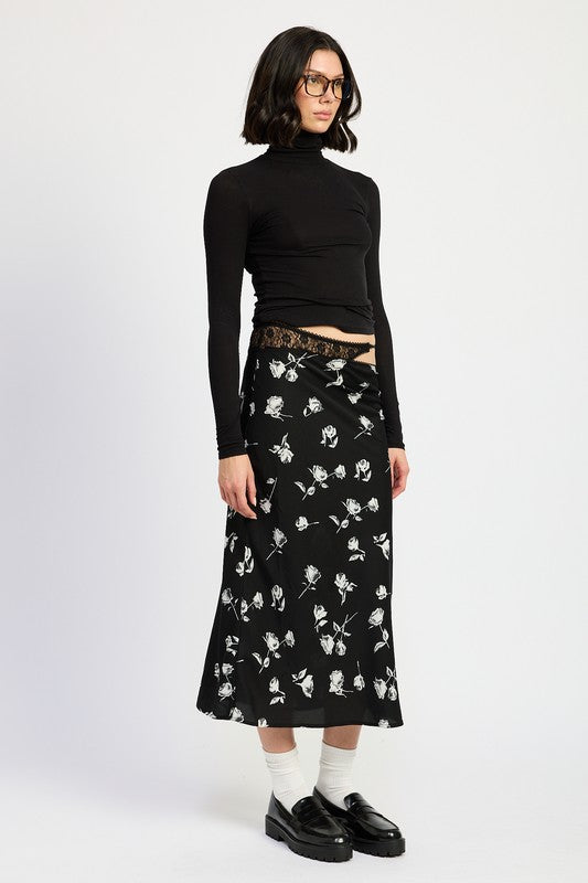 Mix Media Asymmetrical Maxi Satin Skirt