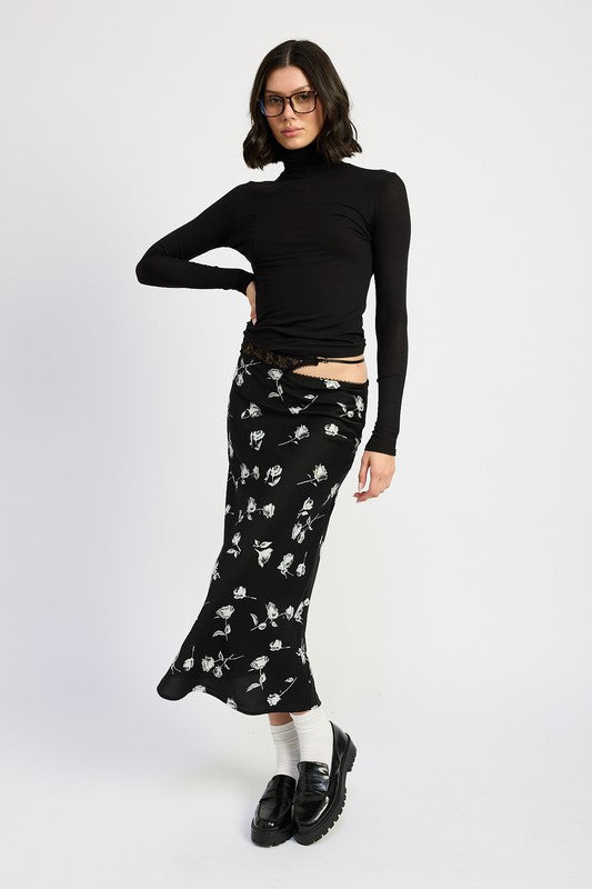 Mix Media Asymmetrical Maxi Satin Skirt