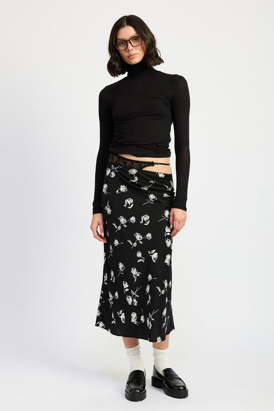 Mix Media Asymmetrical Maxi Satin Skirt