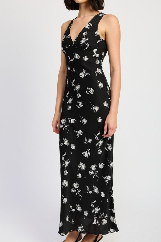 Floral V Neck Maxi Dress