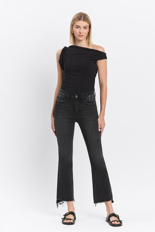 Bella High Rise Raw Hem Crop Flare Jeans