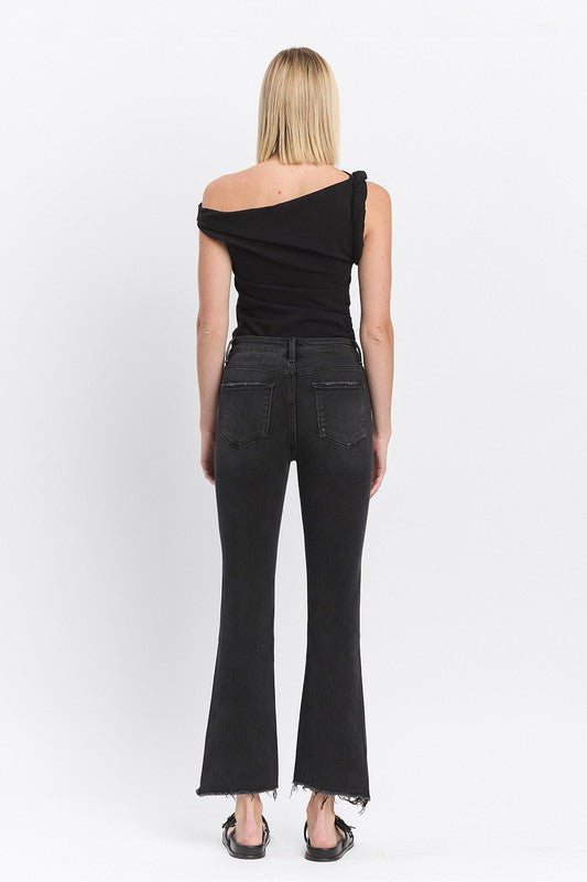 Bella High Rise Raw Hem Crop Flare Jeans