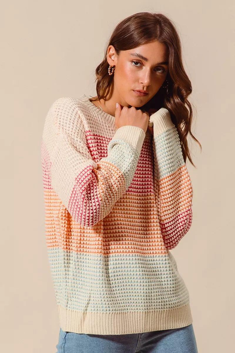 SO ME Multi Color Block Long Sleeve Sweater