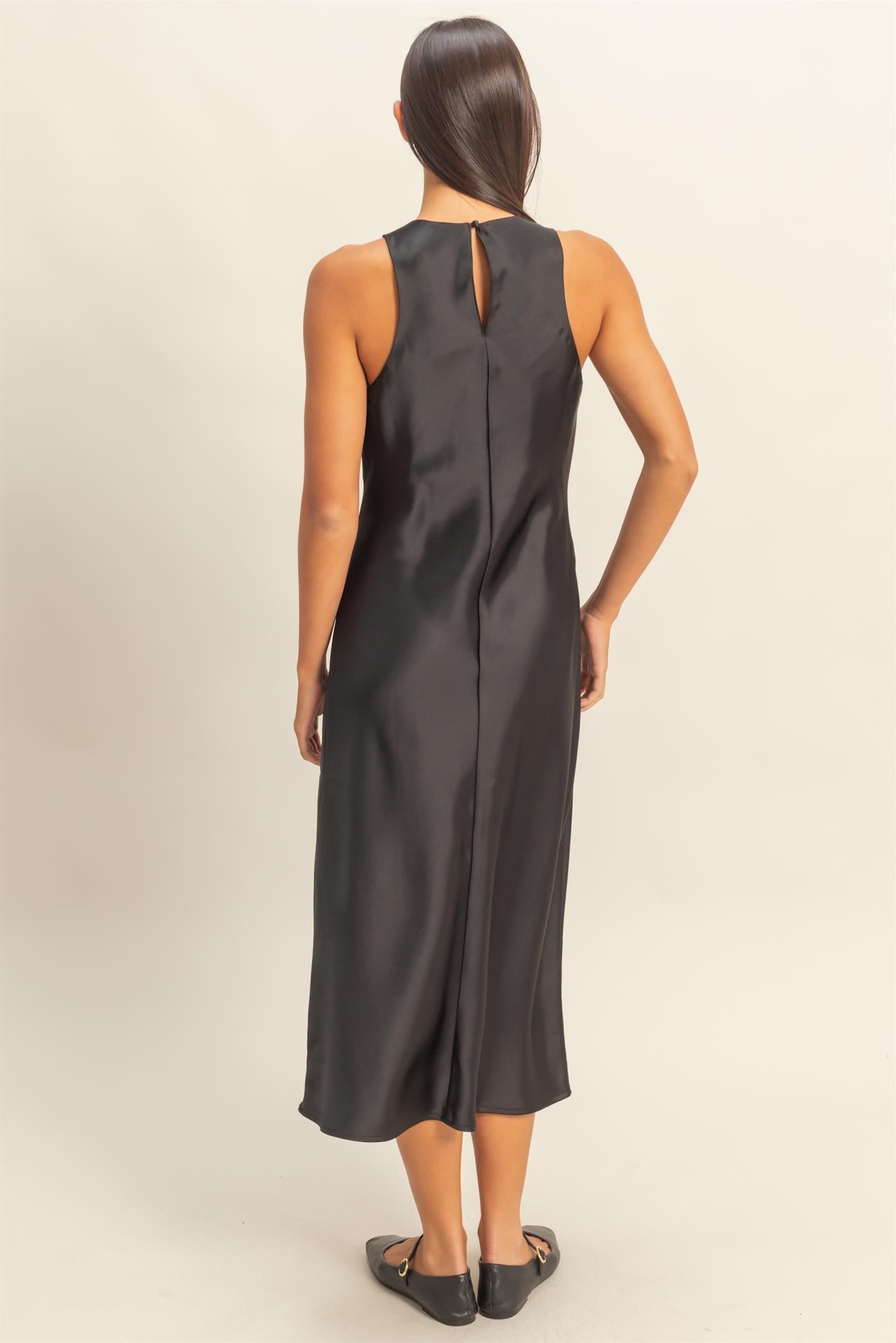 Look My Way Satin Sleeveless Midi Dress