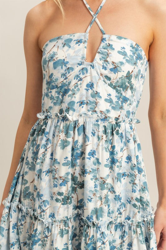 Halter Neck Floral Print Mini Dress