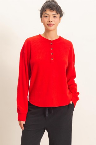 The Haven Brushed Waffle Henley Top