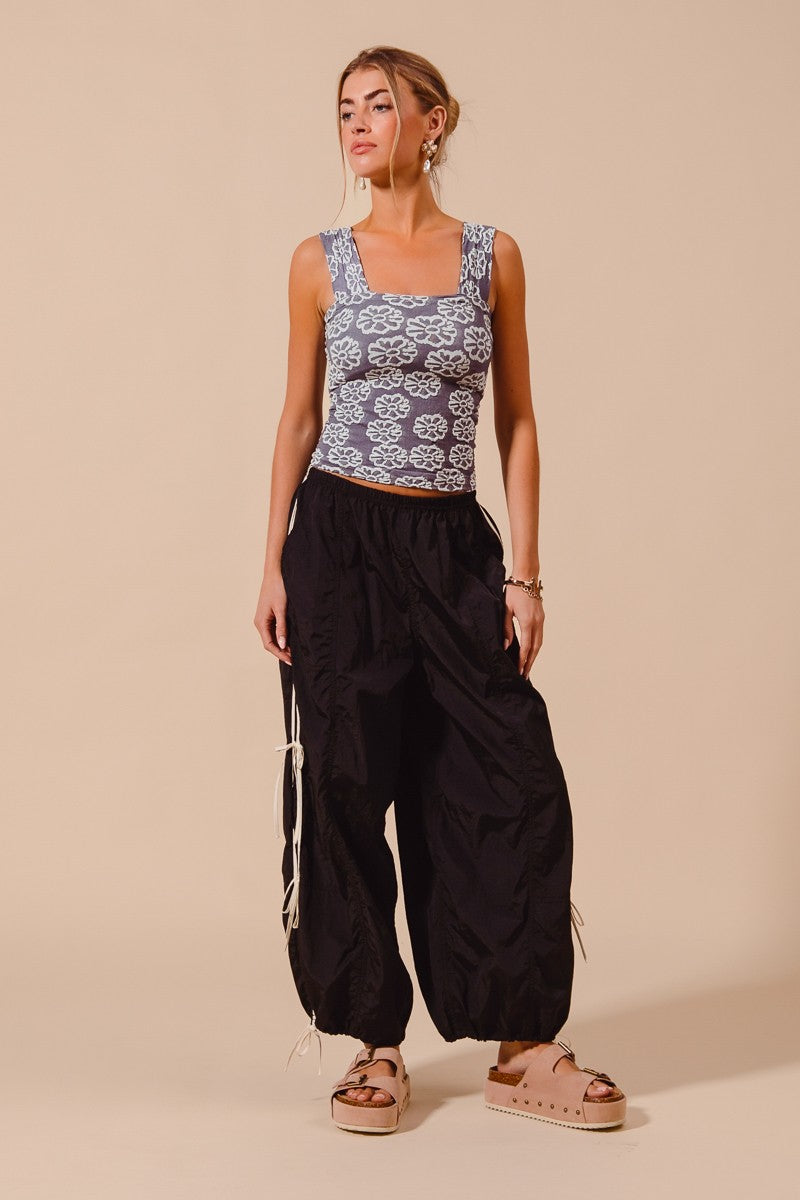 SO ME Loose Fit Jogger Pants With Double Lined Side Detail BLACK