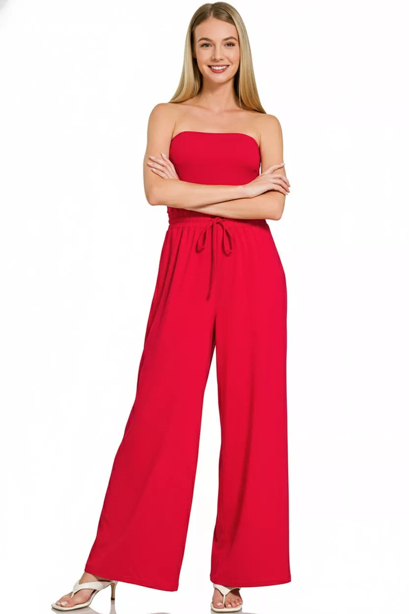 Zenana Tube Top Jumpsuit with Drawstring Waist