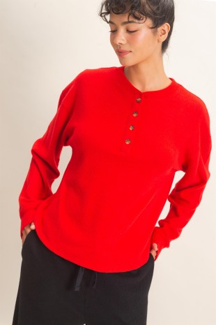 The Haven Brushed Waffle Henley Top