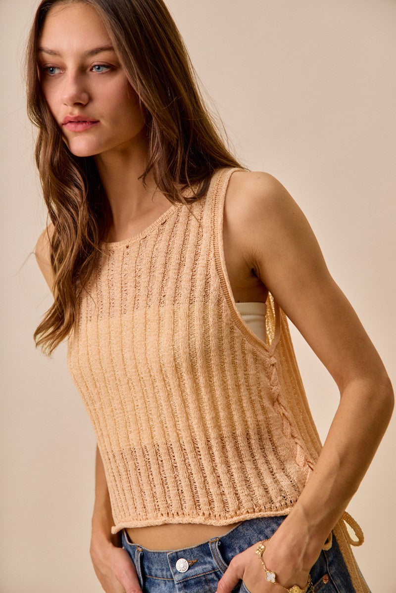 SO ME Low Gauge Pointelle Lightweight Sweater Tank Top