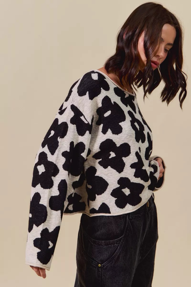 SO ME Loose Fit Flower Lightweight Sweater Top