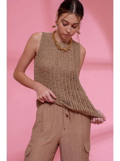 Solid Crochet Knit Sleeveless Top