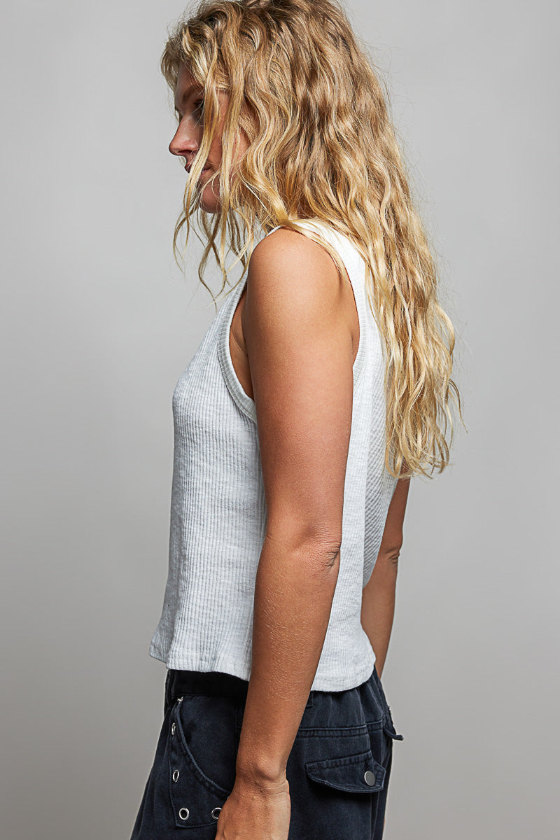 POL Ribbed V-Neck Tank with Stud Point