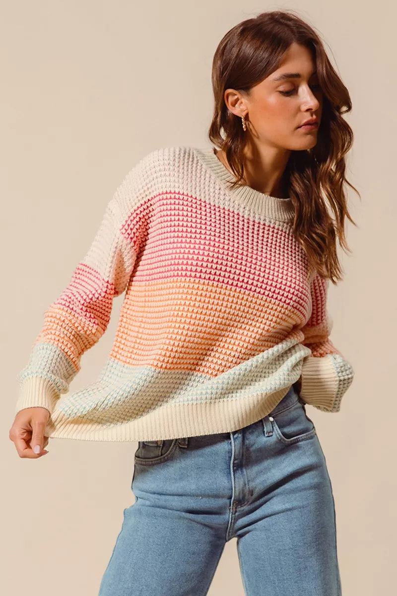 SO ME Multi Color Block Long Sleeve Sweater
