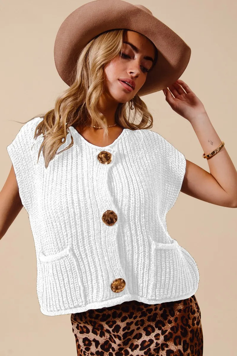 SO ME Big Metal Button Front Sweater Vest OFF WHITE