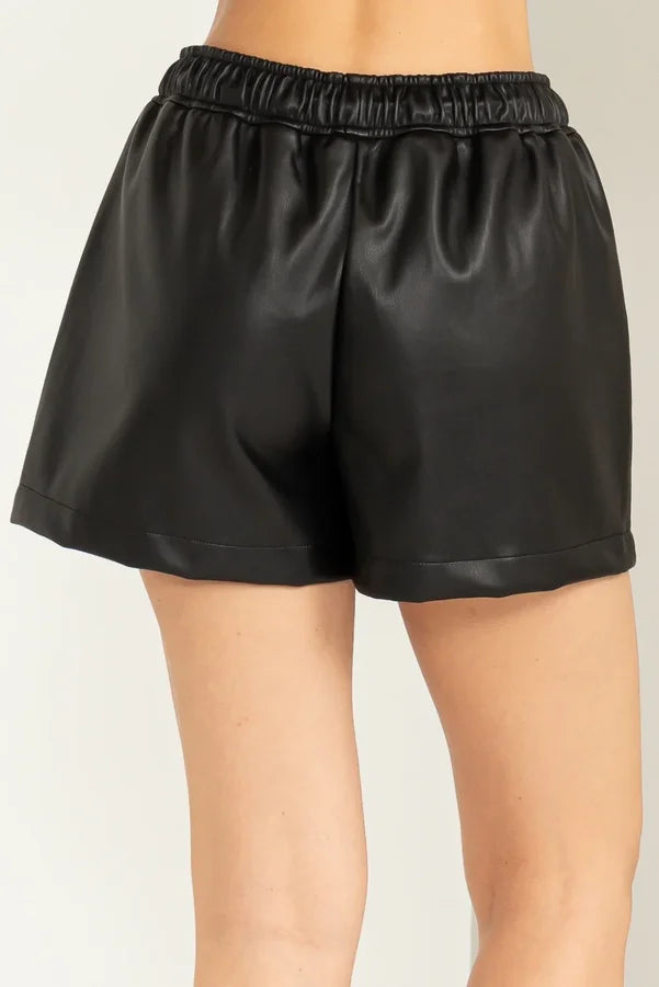 Leather High Waisted Drawstring Shorts