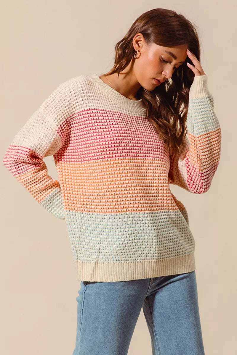 SO ME Multi Color Block Long Sleeve Sweater